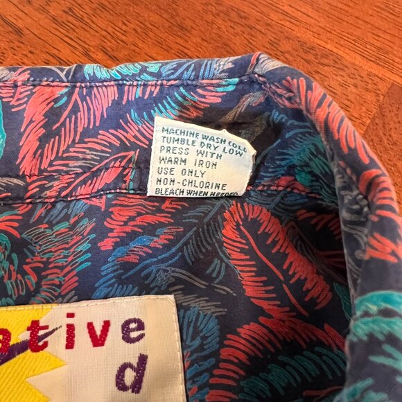 VTG Creative Edge Silk Adult Large Camp Shirt AOP Retro Floral Purple Button Up - Picture 6 of 11